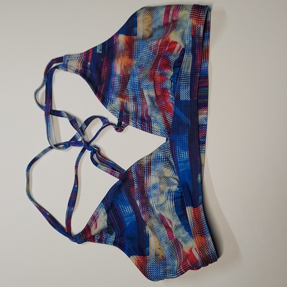 Women’s Multicolor Strappy Swim Top - Blue Pattern